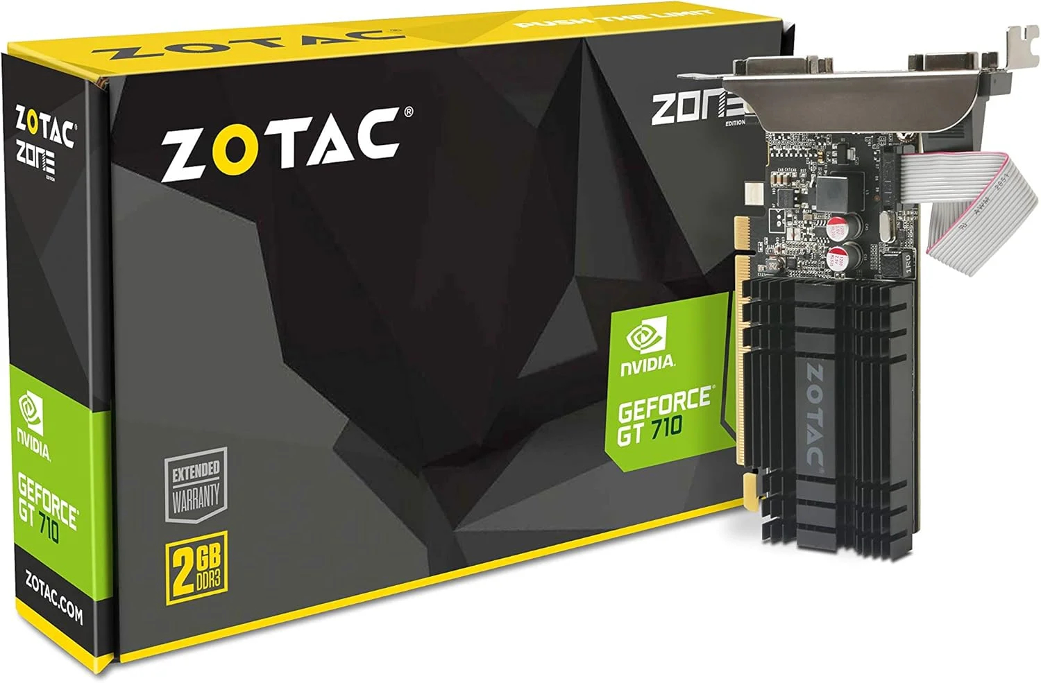 کارت گرافیک ZOTAC GeForce GT 710 با 2 گیگابایت حافظه DDR3، PCI-E2.0، خروجی های DL-DVI، VGA و HDMI، خنک کننده غیرفعال و تک اسلات با طراحی Low Profile (ZT-71302-20L)