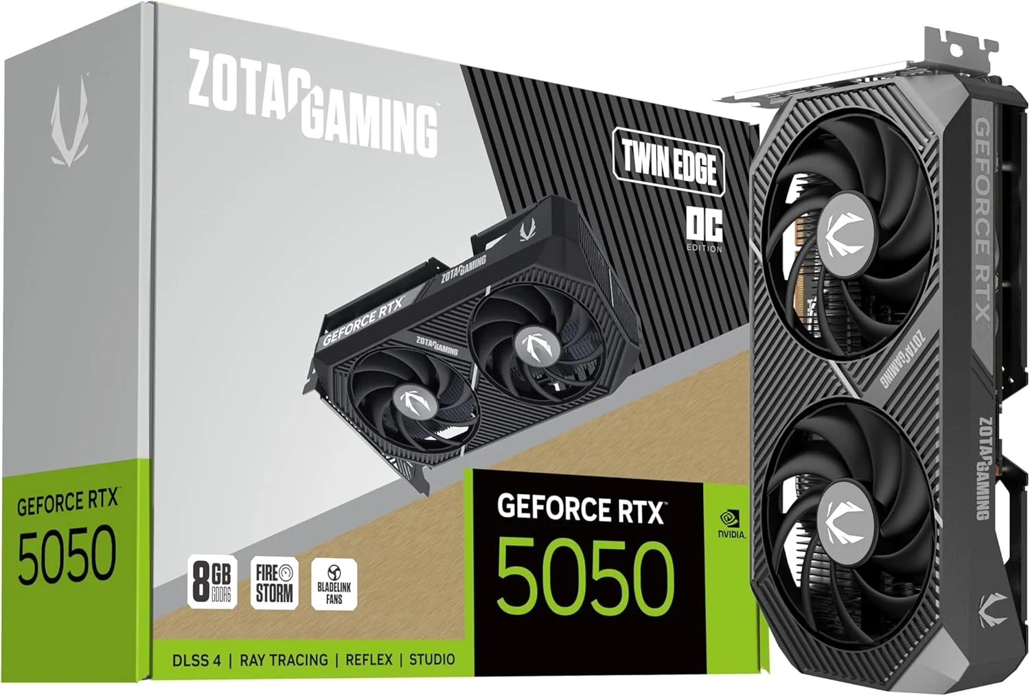 کارت گرافیک گیمینگ ZOTAC Gaming GeForce RTX 5050 Twin Edge OC DLSS 4 با 8 گیگابایت حافظه GDDR6، رابط 128 بیتی، سرعت 20 گیگابیت بر ثانیه، PCIE 5.0، کارت فشرده آماده SFF، مدل ZT-B50500H-10M