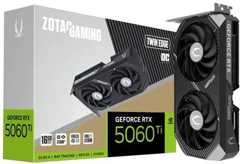 کارت گرافیک گیمینگ ZOTAC Gaming GeForce RTX 5060 Ti 16GB Twin Edge OC DLSS 4 با حافظه 16GB GDDR7، رابط 128 بیتی، سرعت 28 Gbps، اسلات PCIE 5.0، سیستم خنک کننده IceStorm 2.0، آماده برای SFF، مدل ZT-B50620H-10M