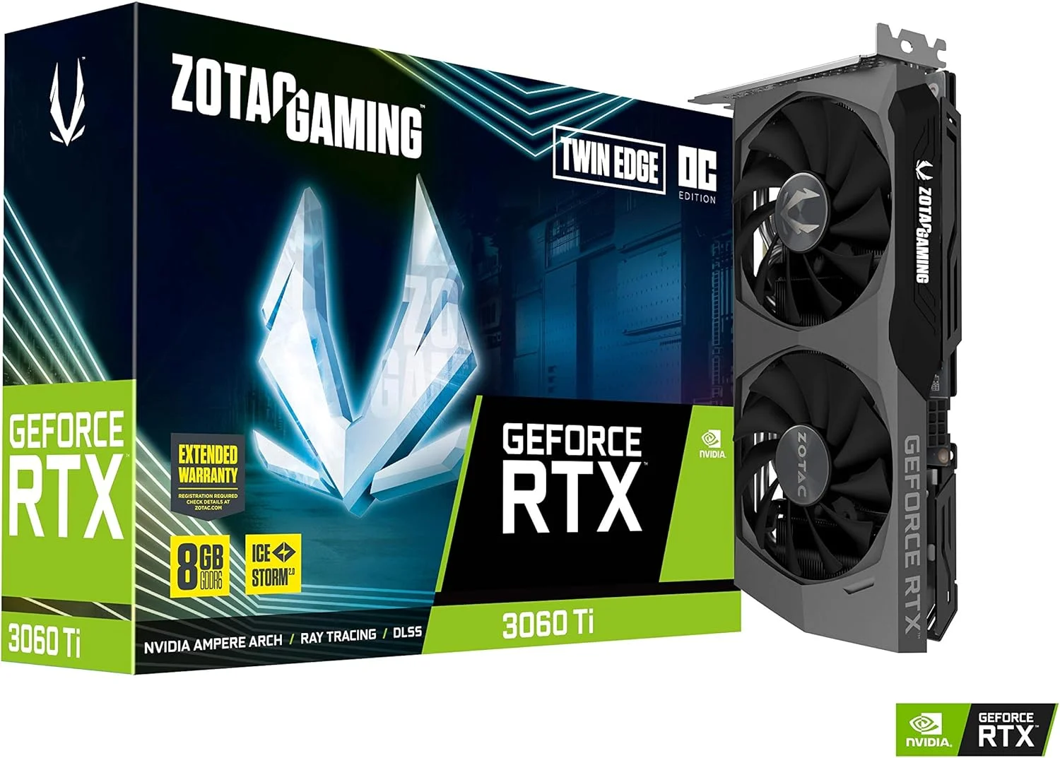 کارت گرافیک گیمینگ ZOTAC Gaming GeForce RTX 3060 Ti Twin Edge OC LHR 8GB GDDR6 256-bit 14 Gbps PCIE 4.0، خنک کننده پیشرفته IceStorm 2.0، کنترل فعال فن، توقف فن Freeze مدل ZT-A30610H-10MLHR