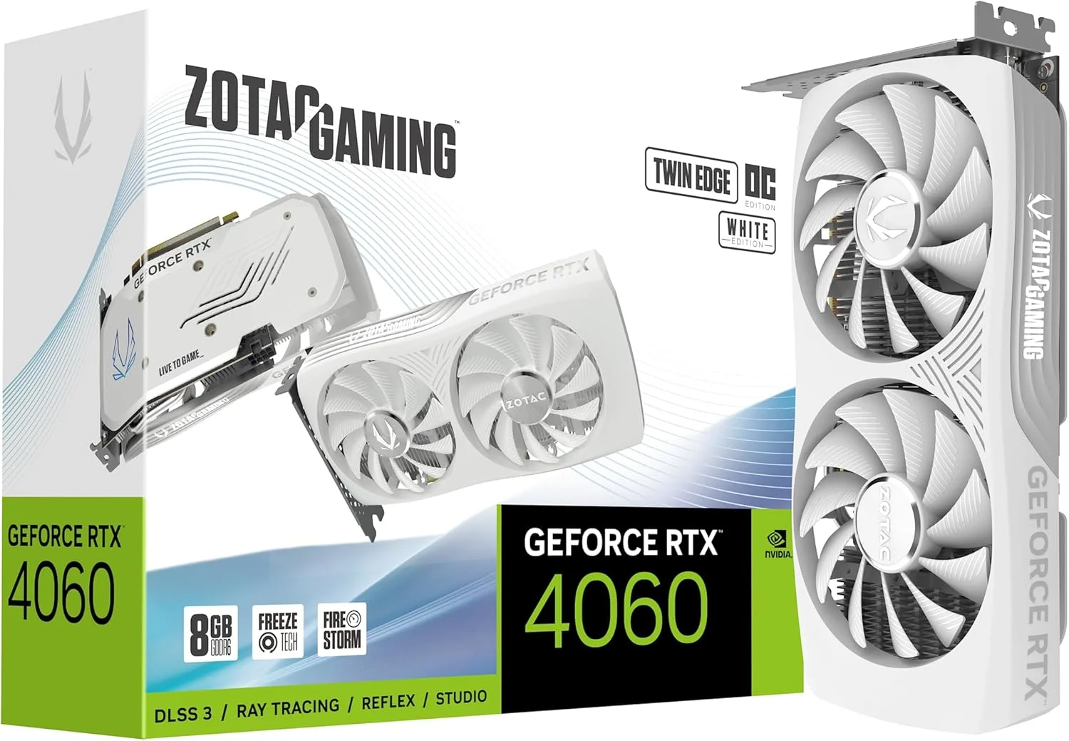 کارت گرافیک گیمینگ ZOTAC Gaming GeForce RTX 4060 8GB Twin Edge OC White Edition DLSS 3 8GB GDDR6 128-bit 17 Gbps PCIE 4.0