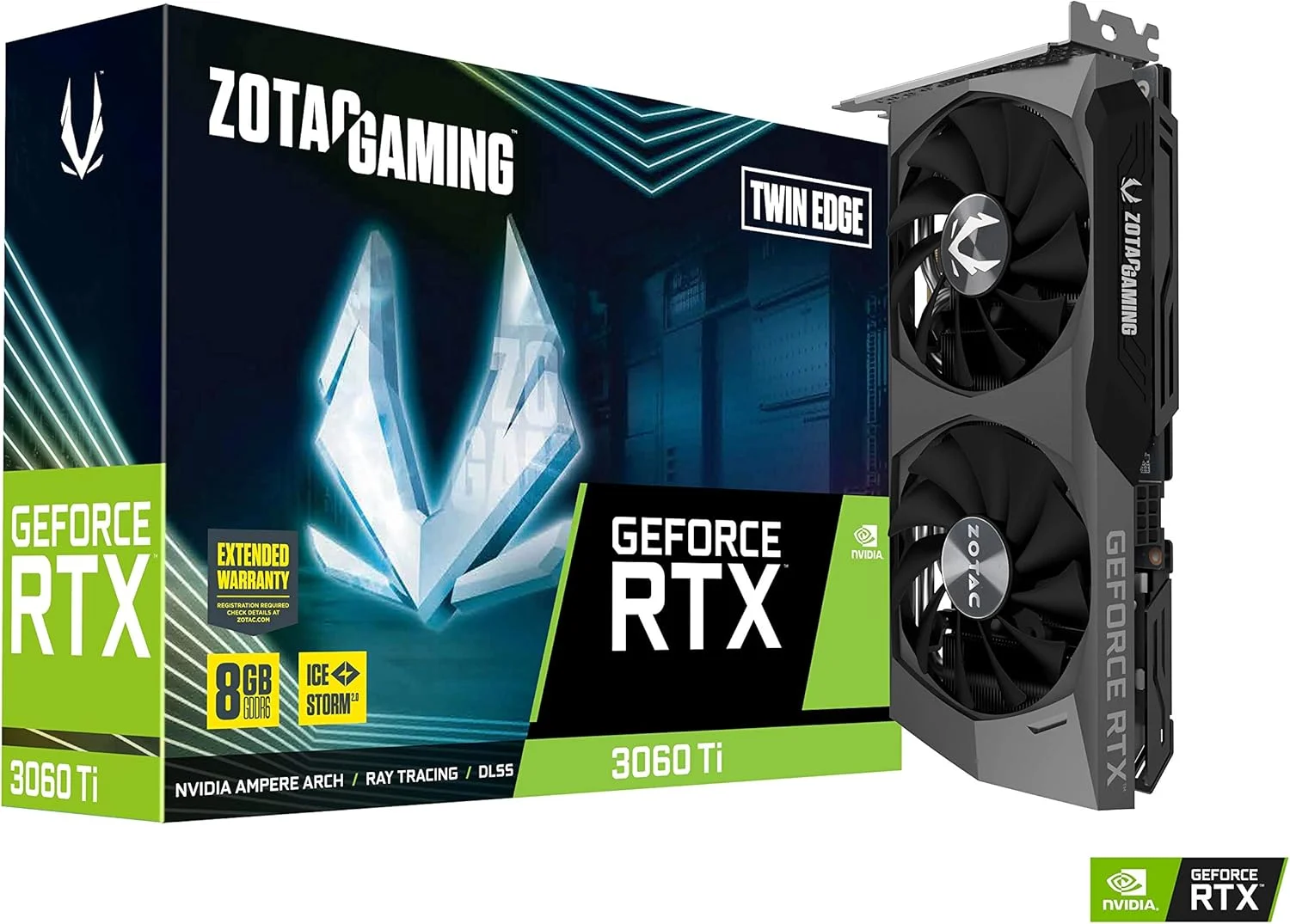 کارت گرافیک گیمینگ ZOTAC Gaming GeForce RTX 3060 Ti Twin Edge 8GB GDDR6 256-bit 14 Gbps PCIE 4.0، خنک کننده پیشرفته IceStorm 2.0، کنترل فعال فن، ZT-A30610E-10M
