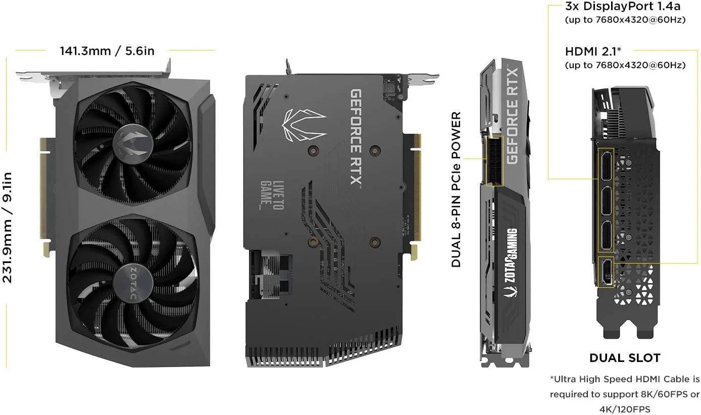 کارت گرافیک گیمینگ ZOTAC GAMING GeForce RTX 3070 Twin Edge با 8 گیگابایت حافظه GDDR6، رابط 256 بیتی، سرعت 14 گیگابیت بر ثانیه، PCIE 4.0، خنک کننده پیشرفته IceStorm 2.0 و نورپردازی LED سفید کارت گرافیک گیمینگ ZOTAC GAMING GeForce RTX 3070 Twin Edge با 8 گیگابایت حافظه GDDR6، رابط 256 بیتی، سرعت 14 گیگابیت بر ثانیه، PCIE 4.0، خنک کننده پیشرفته IceStorm 2.0 و نورپردازی LED سفید