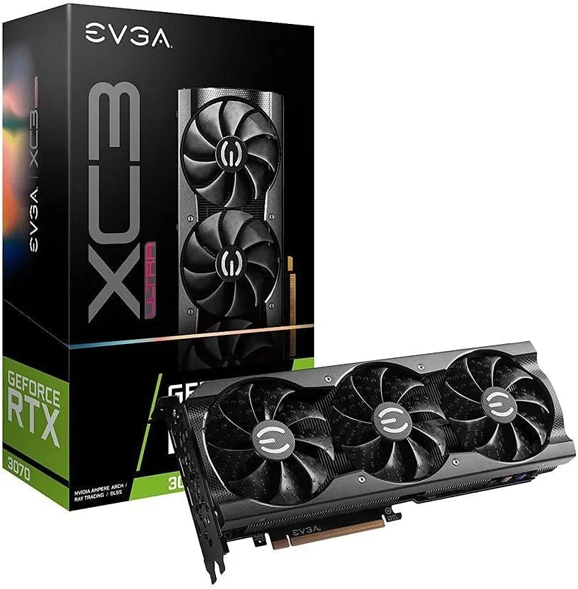 کارت گرافیک EVGA NVIDIA GeForce RTX 3070 XC3 Ultra Gaming، 08G-P5-3755-KL، 8GB GDDR6، خنک کننده iCX3، نورپردازی ARGB LED، صفحه پشتی فلزی، LHR کارت گرافیک EVGA NVIDIA GeForce RTX 3070 XC3 Ultra Gaming، 08G-P5-3755-KL، 8GB GDDR6، خنک کننده iCX3، نورپردازی ARGB LED، صفحه پشتی فلزی، LHR