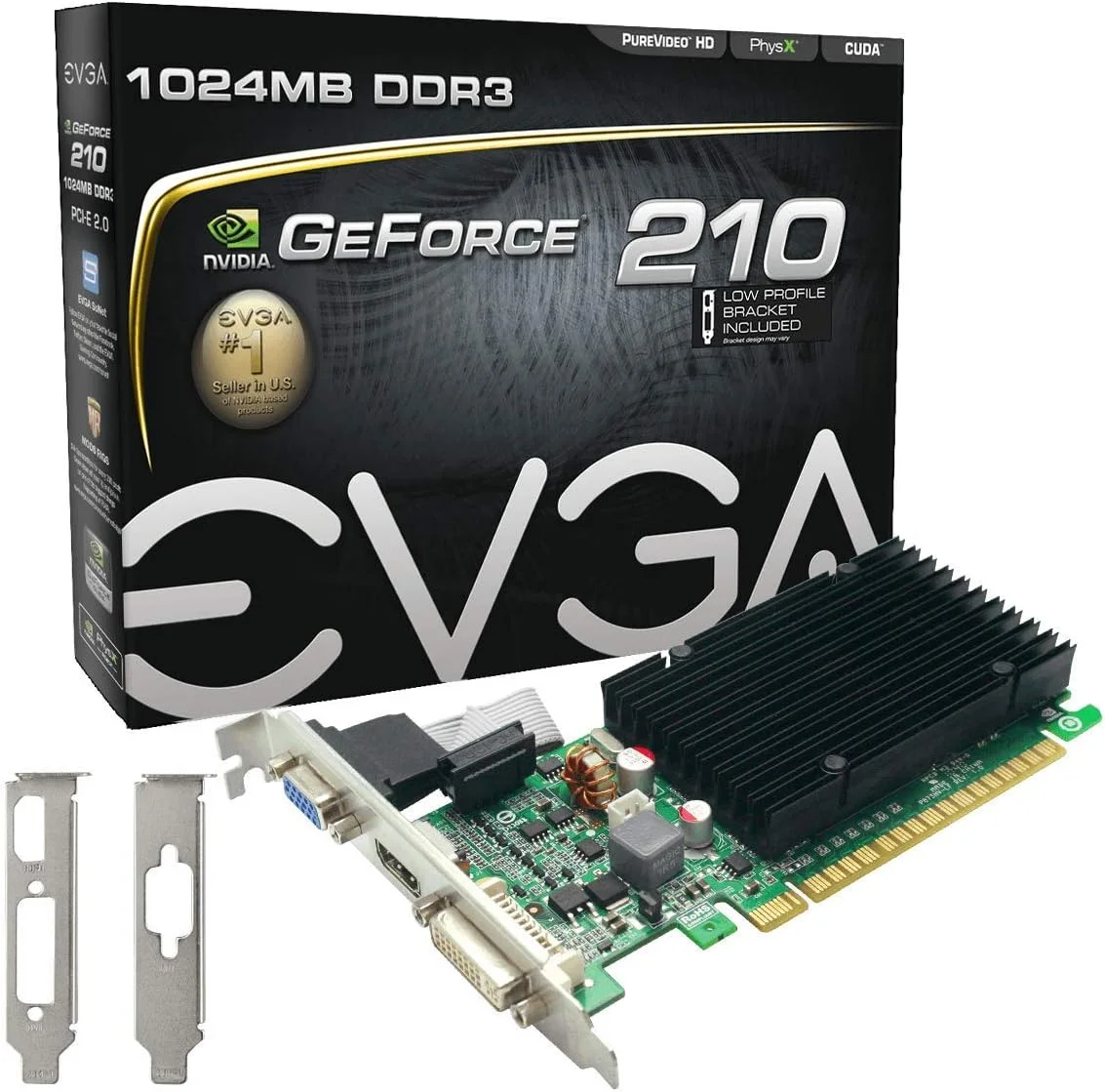 کارت گرافیک EVGA GeForce 210 Passive با 1024 مگابایت حافظه DDR3، رابط PCI Express 2.0، خروجی DVI/HDMI/VGA مدل 01G-P3-1313-KR