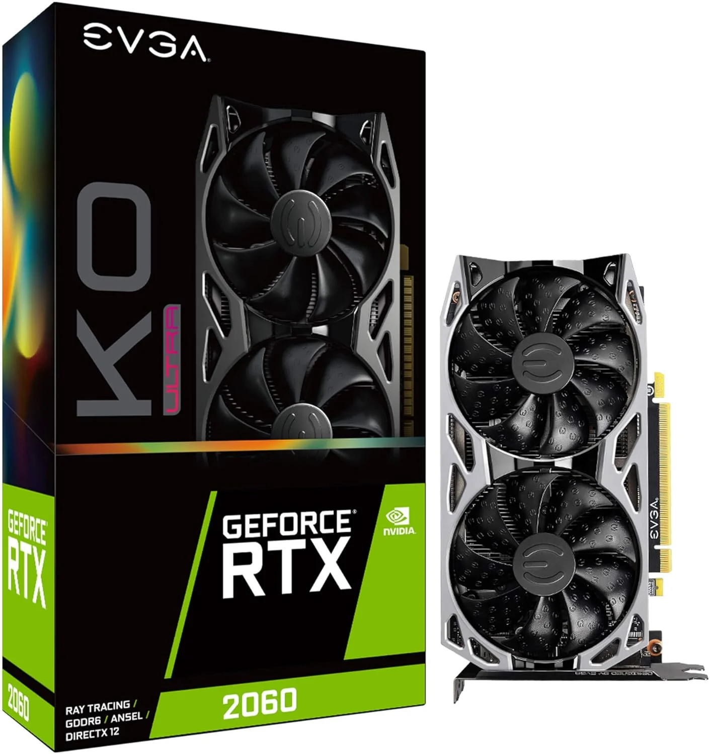 کارت گرافیک EVGA GeForce RTX 2060 KO ULTRA GAMING، 06G-P4-2068-KR، 6GB GDDR6، دو فن، دارای صفحه پشتی فلزی