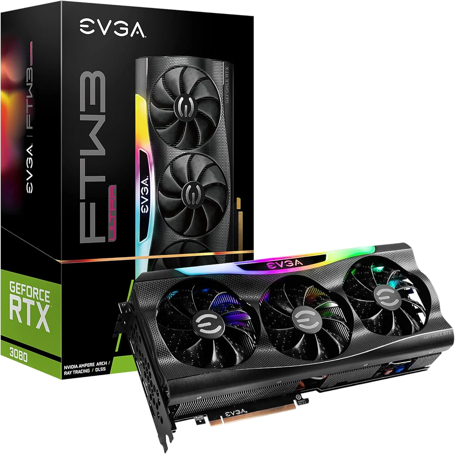کارت گرافیک EVGA GeForce RTX 3080 FTW3 Ultra Gaming، 10G-P5-3897-KL، 10 گیگابایت GDDR6X، فناوری iCX3، نورپردازی ARGB LED، صفحه پشتی فلزی، LHR
