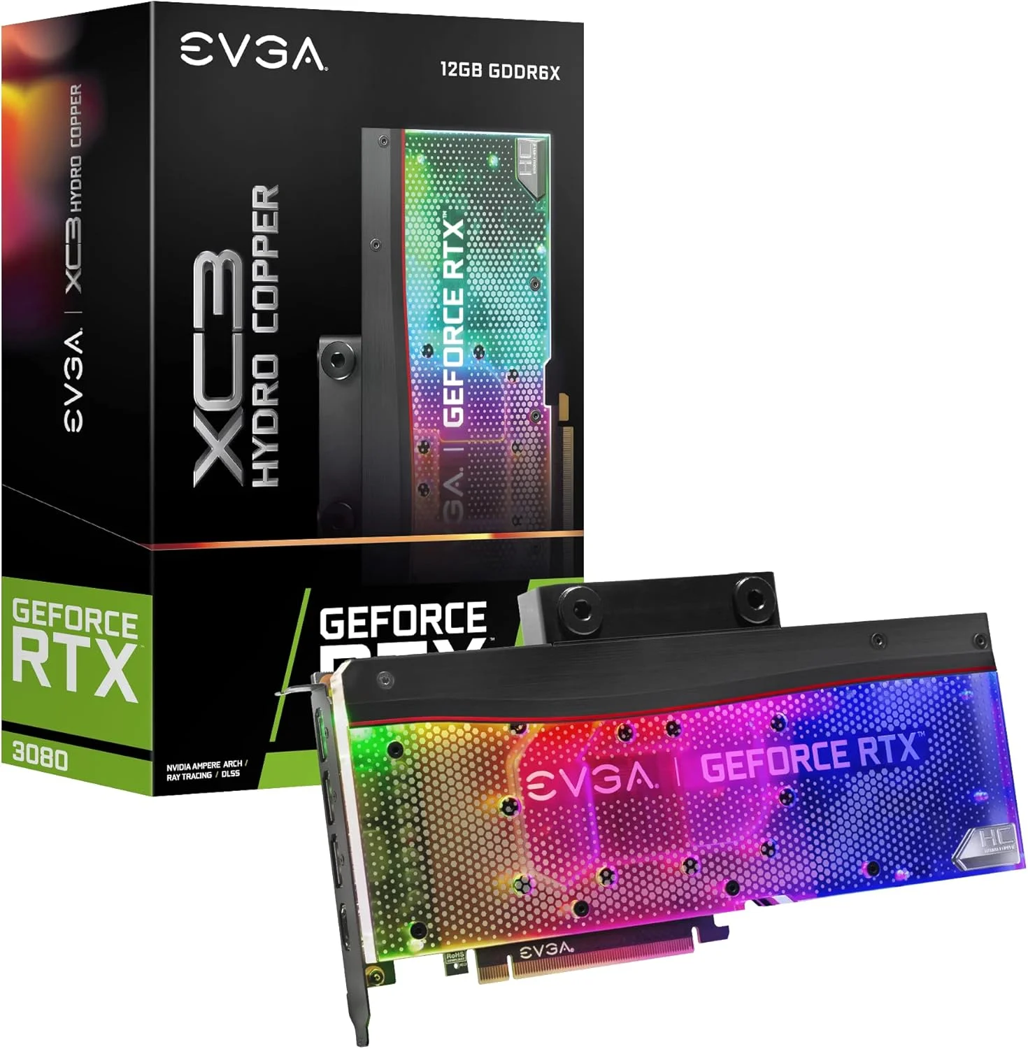 کارت گرافیک EVGA GeForce RTX 3080 12GB XC3 Ultra Hydro Copper Gaming، 12G-P5-4869-KL، با 12GB حافظه GDDR6X، نورپردازی ARGB LED و صفحه پشتی فلزی