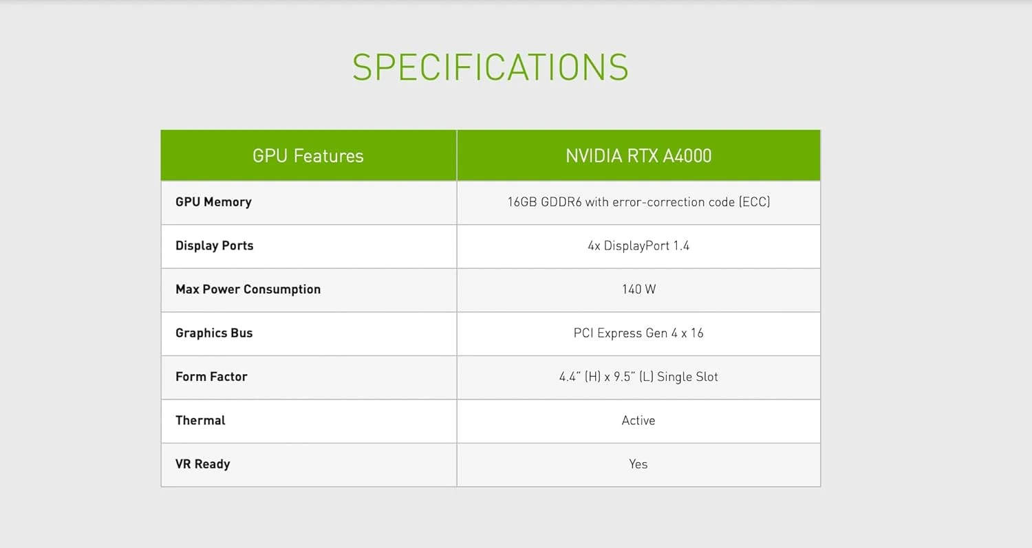 کارت گرافیک NVIDIA RTX A4000 با 16 گیگابایت حافظه