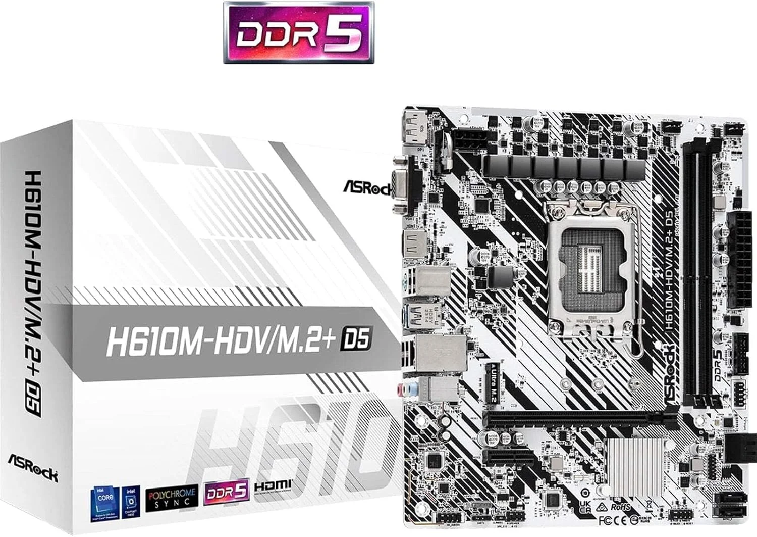 مادربرد ASRock H610M-HDV/M.2+ D5 LGA 1700 Micro ATX DDR5 Intel H610 SATA 6Gb/s Micro