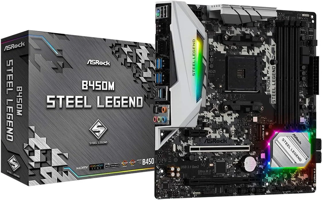 مادربرد ASRock B450M STEEL LEGEND، سوکت AM4/ AMD Promontory B450/ DDR4/ Quad CrossFireX/ SATA3&USB3.1/ M.2/ A&GbE/MicroATX مادربرد ASRock B450M STEEL LEGEND، سوکت AM4/ AMD Promontory B450/ DDR4/ Quad CrossFireX/ SATA3&USB3.1/ M.2/ A&GbE/MicroATX