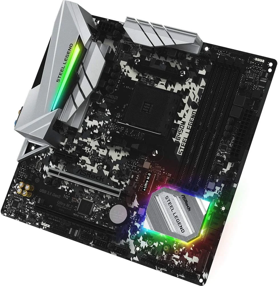 مادربرد ASRock B450M STEEL LEGEND، سوکت AM4/ AMD Promontory B450/ DDR4/ Quad CrossFireX/ SATA3&USB3.1/ M.2/ A&GbE/MicroATX