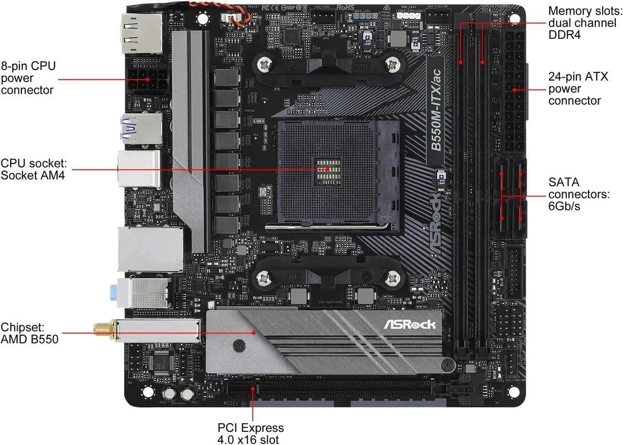 مادربرد ASRock B550M-ITX/ac با سوکت AM4 و فرم فاکتور mini ITX و چیپست AMD B550