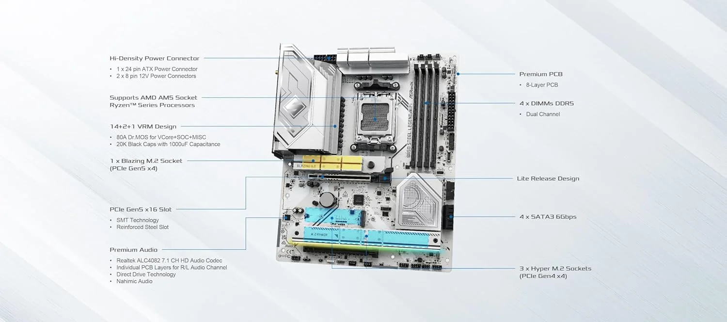 مادربرد ASRock AMD AM5 B850 Steel Legend WiFi مادربرد ASRock AMD AM5 B850 Steel Legend WiFi