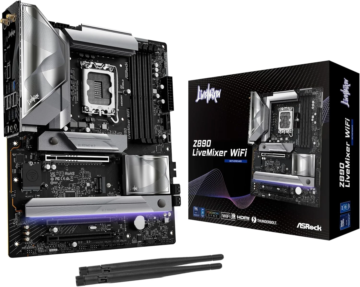 مادربرد ASRock Intel Core Ultra Z890 LiveMixer WiFi 7 DDR5 9066 MHz ATX LGA1851 RL-ILM M.2 Thunderbolt SATA3 6.0 Gb/s PCIe 5.0
