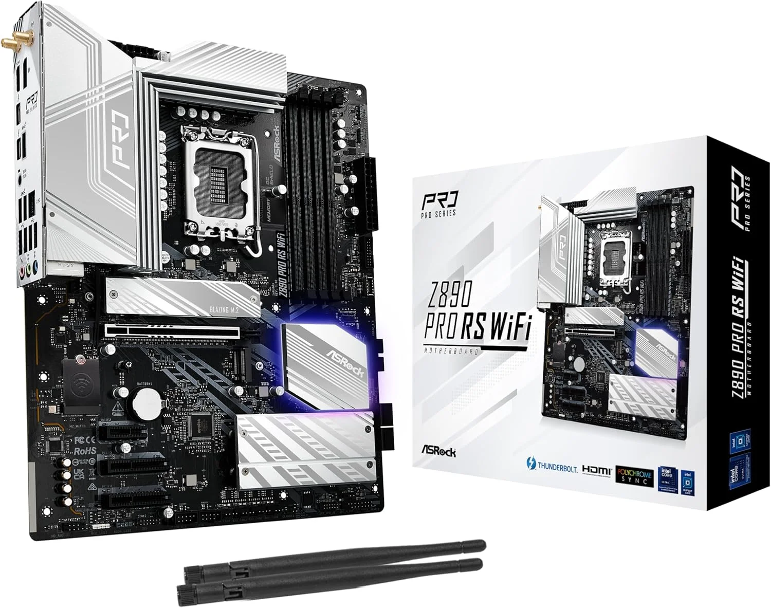 مادربرد ASRock Z890 Pro RS WiFi 6E Intel Core Ultra LGA1851 RL-ILM ATX DDR5 8666 MHz 256 GB Thunderbolt M.2