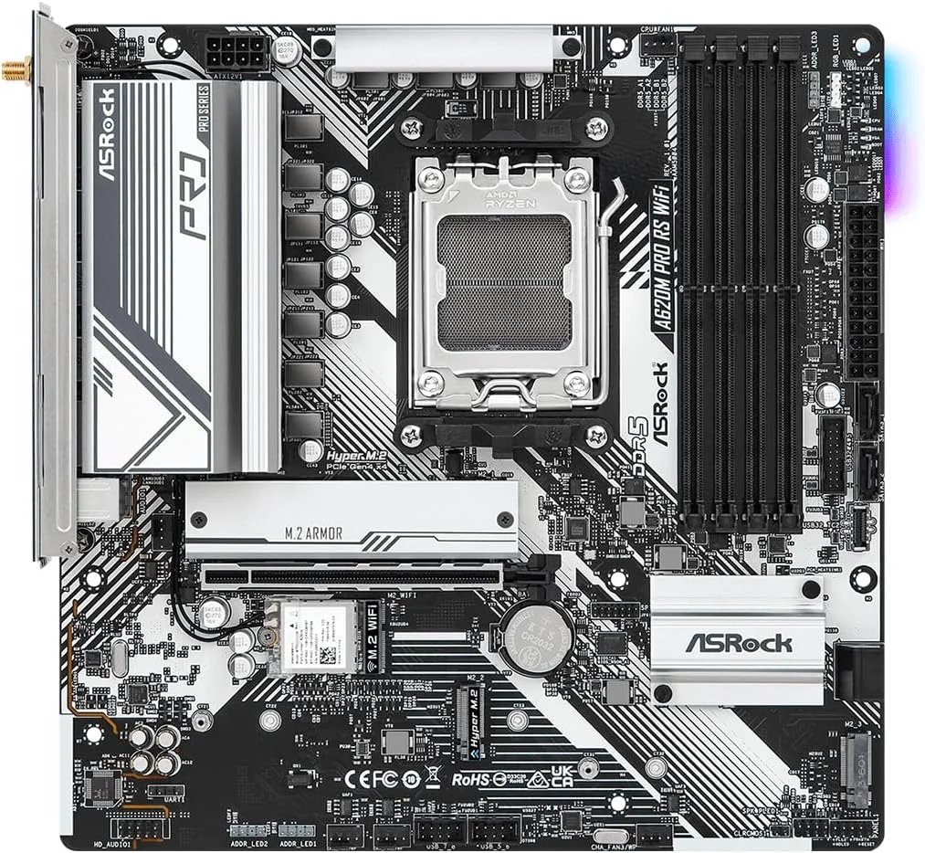 مادربرد ای‌اس‌راک A620M Pro RS WiFi AM5 با ۴ اسلات DDR5 و PCIe