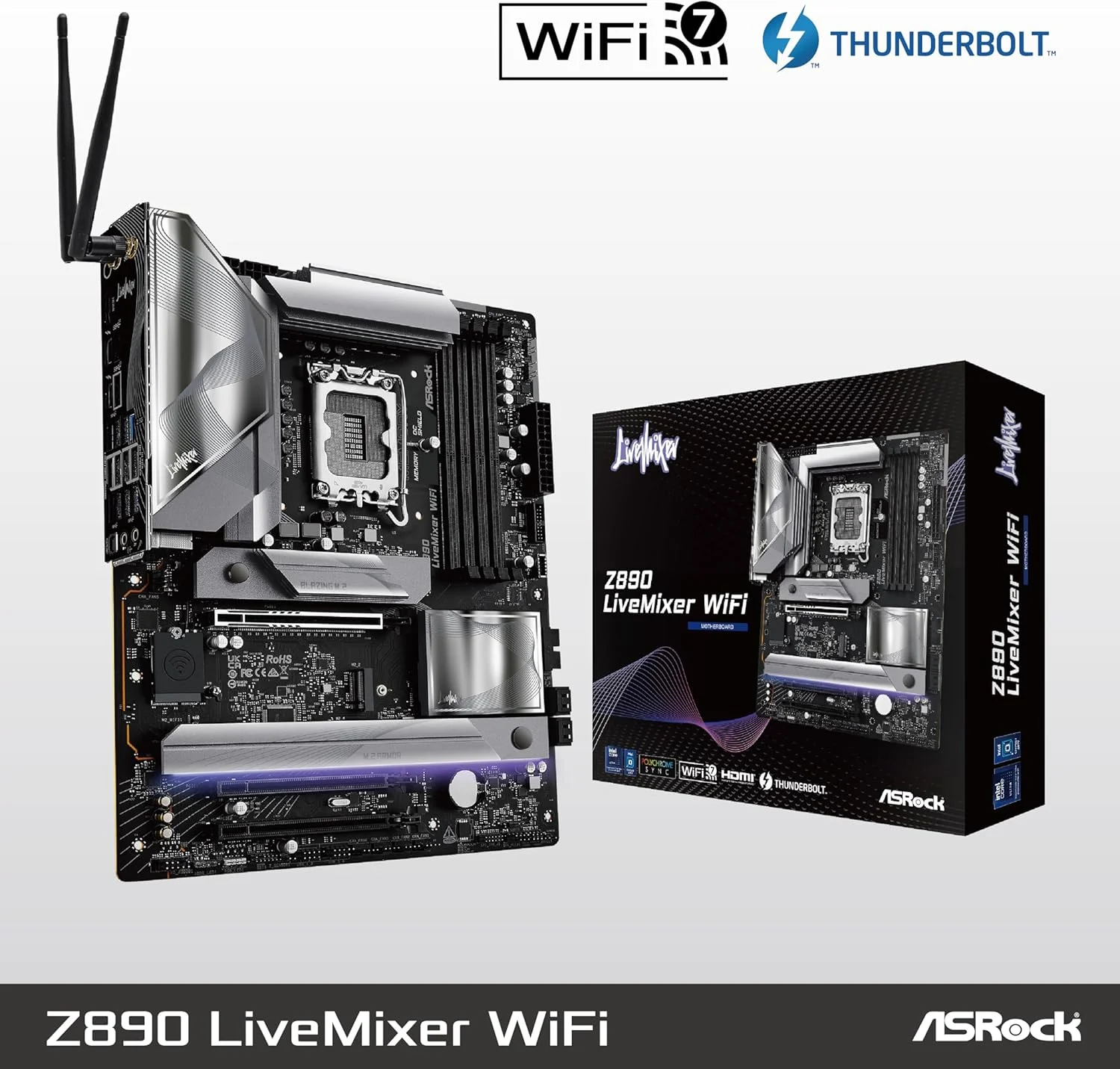مادربرد ASRock Intel Core Ultra Z890 LiveMixer WiFi 7 DDR5 9066 MHz ATX LGA1851 RL-ILM M.2 Thunderbolt SATA3 6.0 Gb/s PCIe 5.0