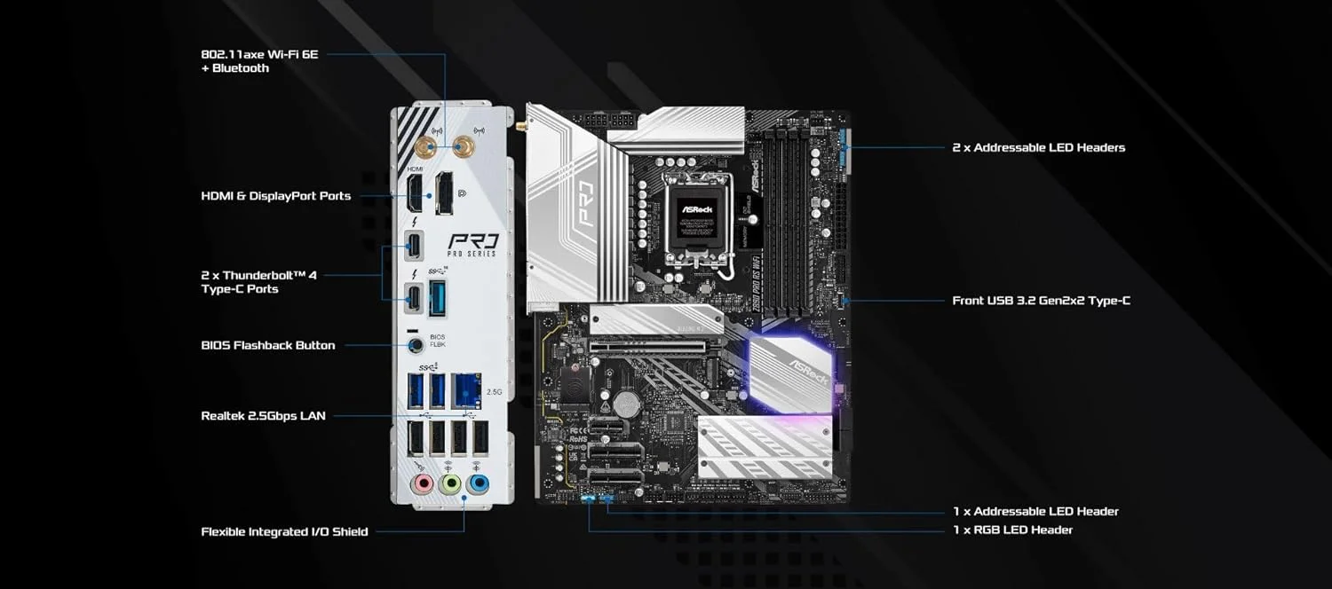مادربرد ASRock Z890 Pro RS WiFi 6E Intel Core Ultra LGA1851 RL-ILM ATX DDR5 8666 MHz 256 GB Thunderbolt M.2 مادربرد ASRock Z890 Pro RS WiFi 6E Intel Core Ultra LGA1851 RL-ILM ATX DDR5 8666 MHz 256 GB Thunderbolt M.2