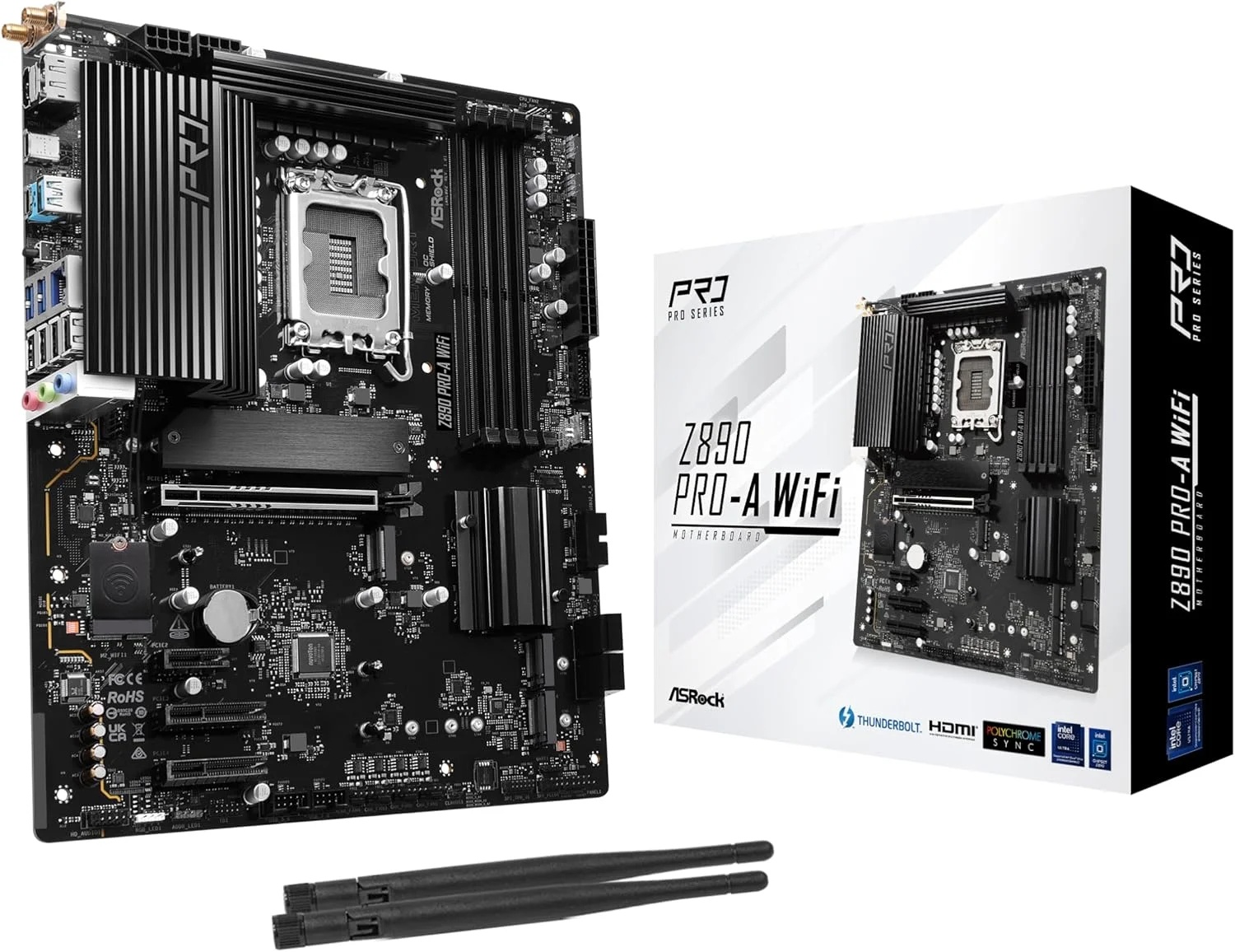 مادربرد ASRock Z890 Pro-A WiFi 7، مناسب پردازنده Intel Core Ultra LGA1851، دارای RL-ILM، پشتیبانی از DDR5 8666 مگاهرتز، ظرفیت 256 گیگابایت، فرم فاکتور ATX و PCIe 5.0