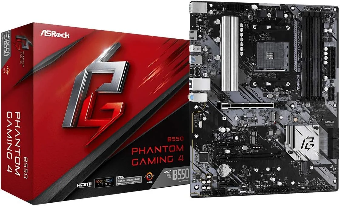 مادربرد ASRock B550 Phantom Gaming 4 با پشتیبانی از پردازنده‌های AMD AM4 Socket Ryzen™ سری 3000، سری 3000 G، سری 4000 G، سری 5000 و سری 5000 G