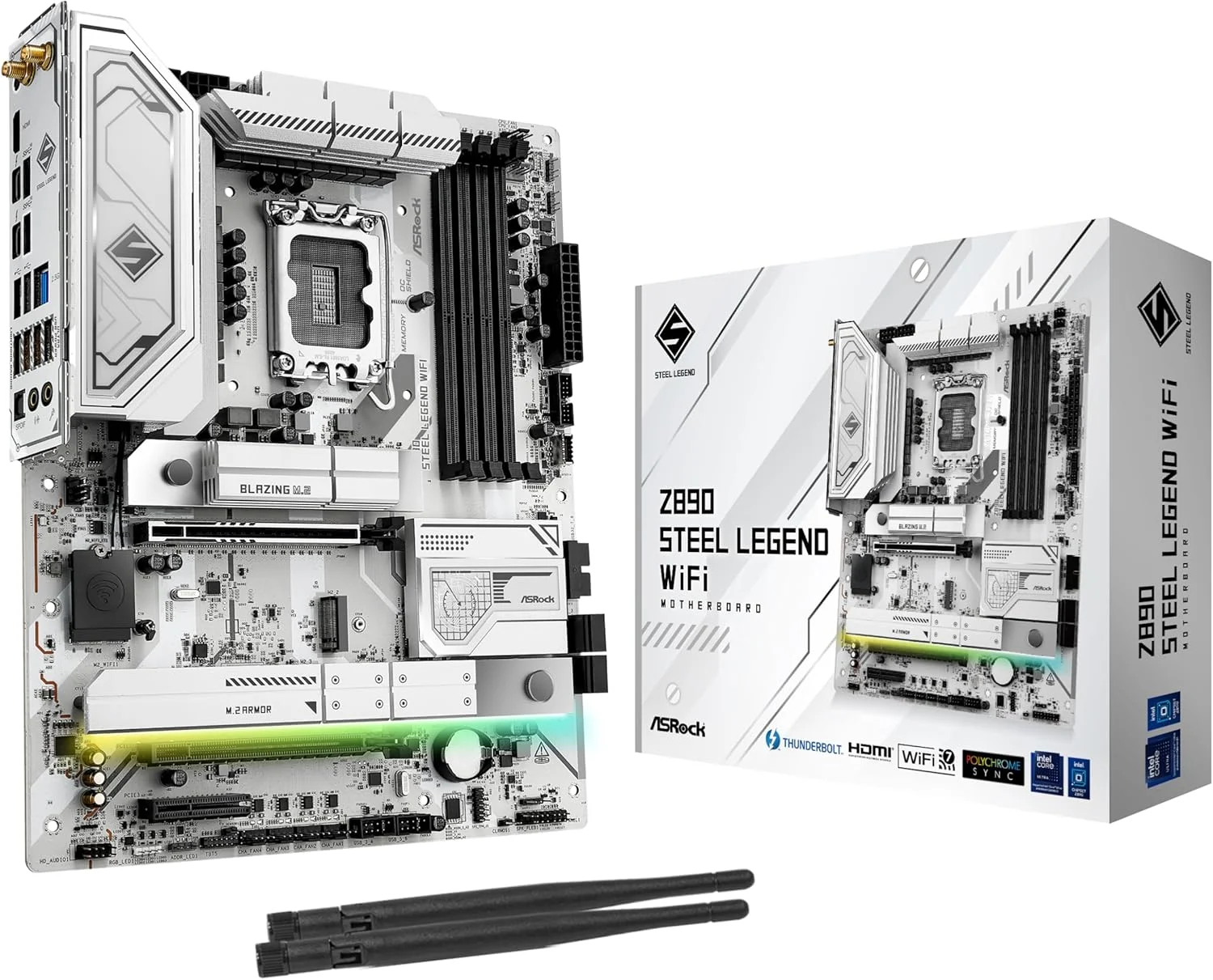 مادربرد ASRock Intel Core Ultra Z890 Steel Legend WiFi 7 ATX LGA1851RL-ILM DDR5 M.2 PCle 5.0 ARGB SATA3 6.0 Gb/s Thunderbolt