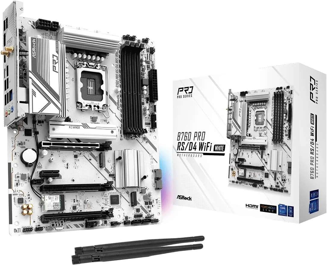 مادربرد ASRock B760 Pro RSD4 WiFi White ATX | پشتیبانی از نسل چهاردهم/سیزدهم/دوازدهم اینتل | DDR4 5333+ (OC) | WiFi 6E | 2.5G LAN | طراحی سفید | دارای محافظ I/O از پیش نصب شده