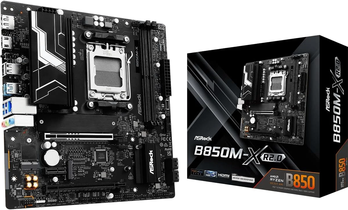مادربرد ASRock B850M-X R2.0 AM5 Micro-ATX: سازگار با پردازنده‌های AMD Ryzen سری 9000/8000/7000 | DDR5 8200+ OC | PCIe 5.0 M.2 | LAN 2.5G | USB 3.2 Type-C | HDMI/DP
