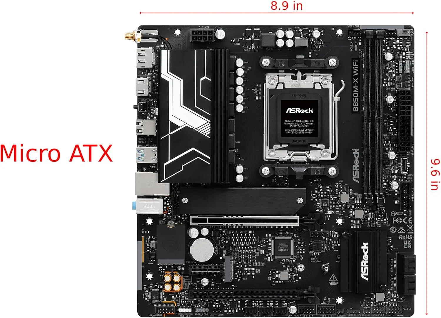 مادربرد ASRock B850M-X R2.0 AM5 Micro-ATX: سازگار با پردازندههای AMD Ryzen سری 9000/8000/7000 | DDR5 8200+ OC | PCIe 5.0 M.2 | LAN 2.5G | USB 3.2 Type-C | HDMI/DP مادربرد ASRock B850M-X R2.0 AM5 Micro-ATX: سازگار با پردازندههای AMD Ryzen سری 9000/8000/7000 | DDR5 8200+ OC | PCIe 5.0 M.2 | LAN 2.5G | USB 3.2 Type-C | HDMI/DP