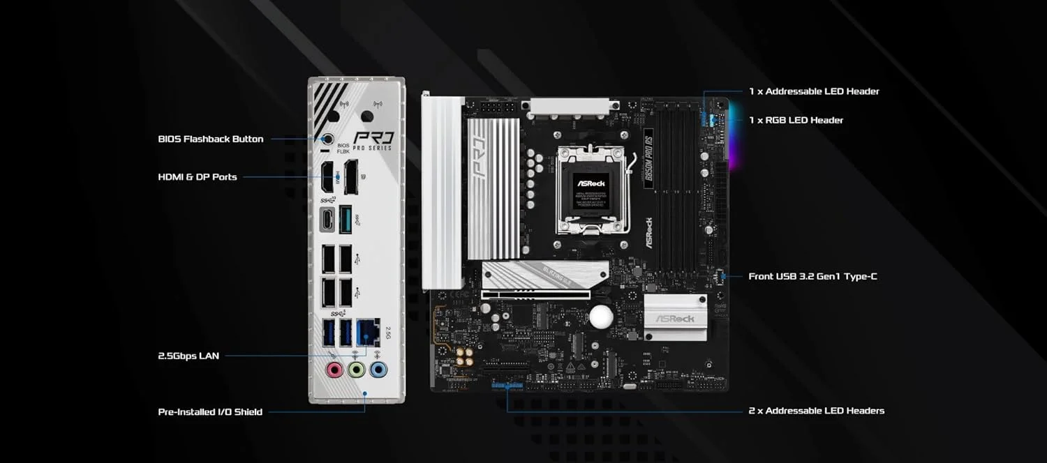 مادربرد امبی ایسراک AMD AM5 B850M Pro RS مادربرد امبی ایسراک AMD AM5 B850M Pro RS