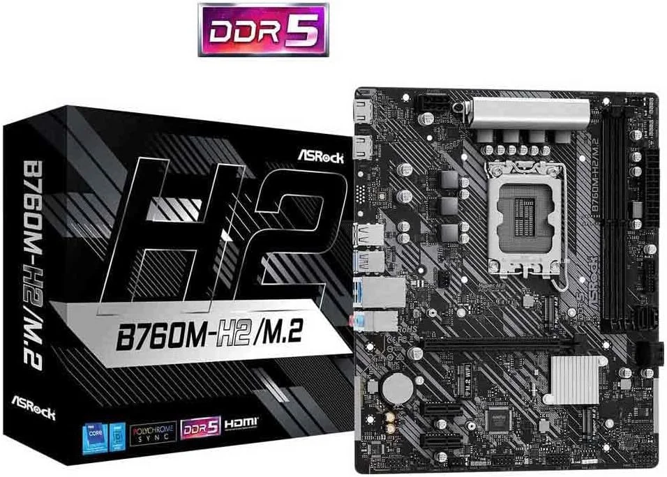 مادربرد Asrock B760M-H2/M.2، چیپست Intel B760، سوکت 1700، فرم فاکتور Micro ATX، دو اسلات DDR5، دو پورت HDMI، شبکه 2.5G LAN، اسلات PCIe4، دو اسلات M.2 مادربرد Asrock B760M-H2/M.2، چیپست Intel B760، سوکت 1700، فرم فاکتور Micro ATX، دو اسلات DDR5، دو پورت HDMI، شبکه 2.5G LAN، اسلات PCIe4، دو اسلات M.2