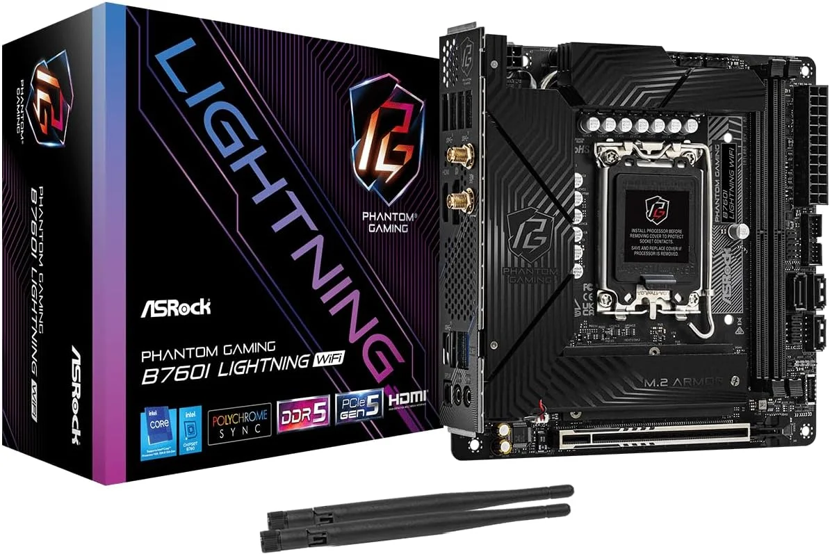 مادربرد ASRock Phantom Gaming B760I Lightning WiFi 8600 DDR5 96GB SATA3 6.0 Gb/s Mini-ITX LGA1700 مادربرد ASRock Phantom Gaming B760I Lightning WiFi 8600 DDR5 96GB SATA3 6.0 Gb/s Mini-ITX LGA1700