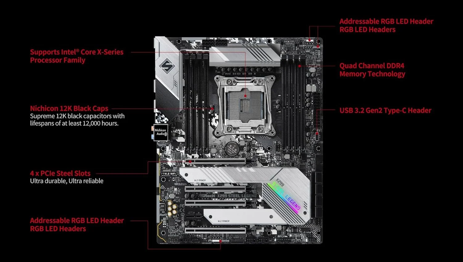 مادربرد Asrock X299 Steel Legend Intel X299 LGA 2066 (Socket R4) ATX