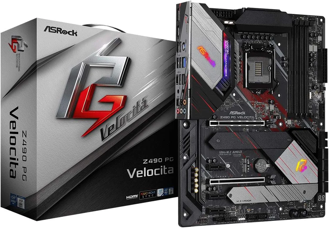 مادربرد ASRock Z490 Phantom Gaming Velocita با پشتیبانی از پردازنده‌های نسل دهم و نسل آینده Intel Core TM، سوکت 1200، مشکی