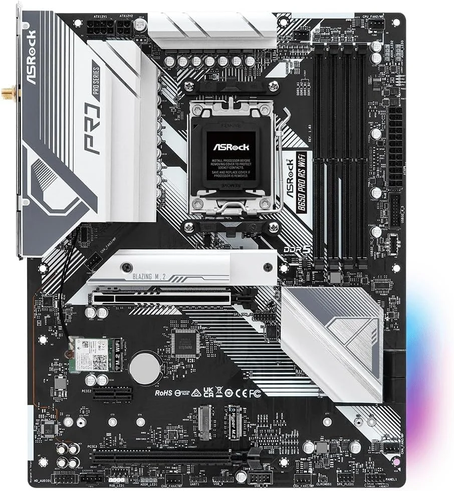 مادربرد ASRock B650 Pro RS WiFi سازگار با پردازنده‌های سری AMD Ryzen 7000 (سوکت AM5)، چیپست B650، حافظه DDR5، فرم فاکتور ATX