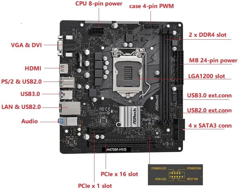 مادربرد ASRock MB Intel 1200 H470M-HVS, 90-MXBG60-A0UAYZ