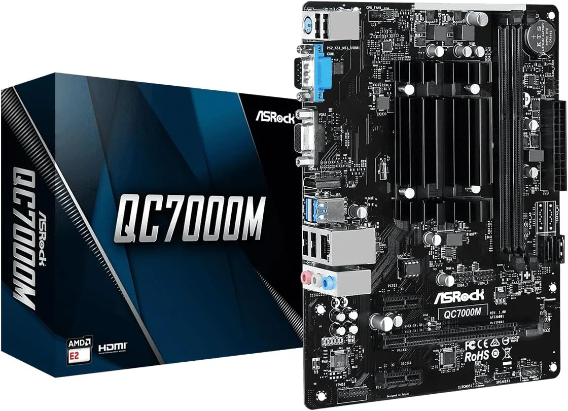 مادربرد ASRock QC7000M AMD FT3b Carrizo-L E2-7110 چهار هسته ای APU - DDR3 1600، گرافیک Radeon R2، HDMI/D-Sub، USB 3.2 Gen1، SATA3، Gigabit LAN، صدای 7.1 کاناله