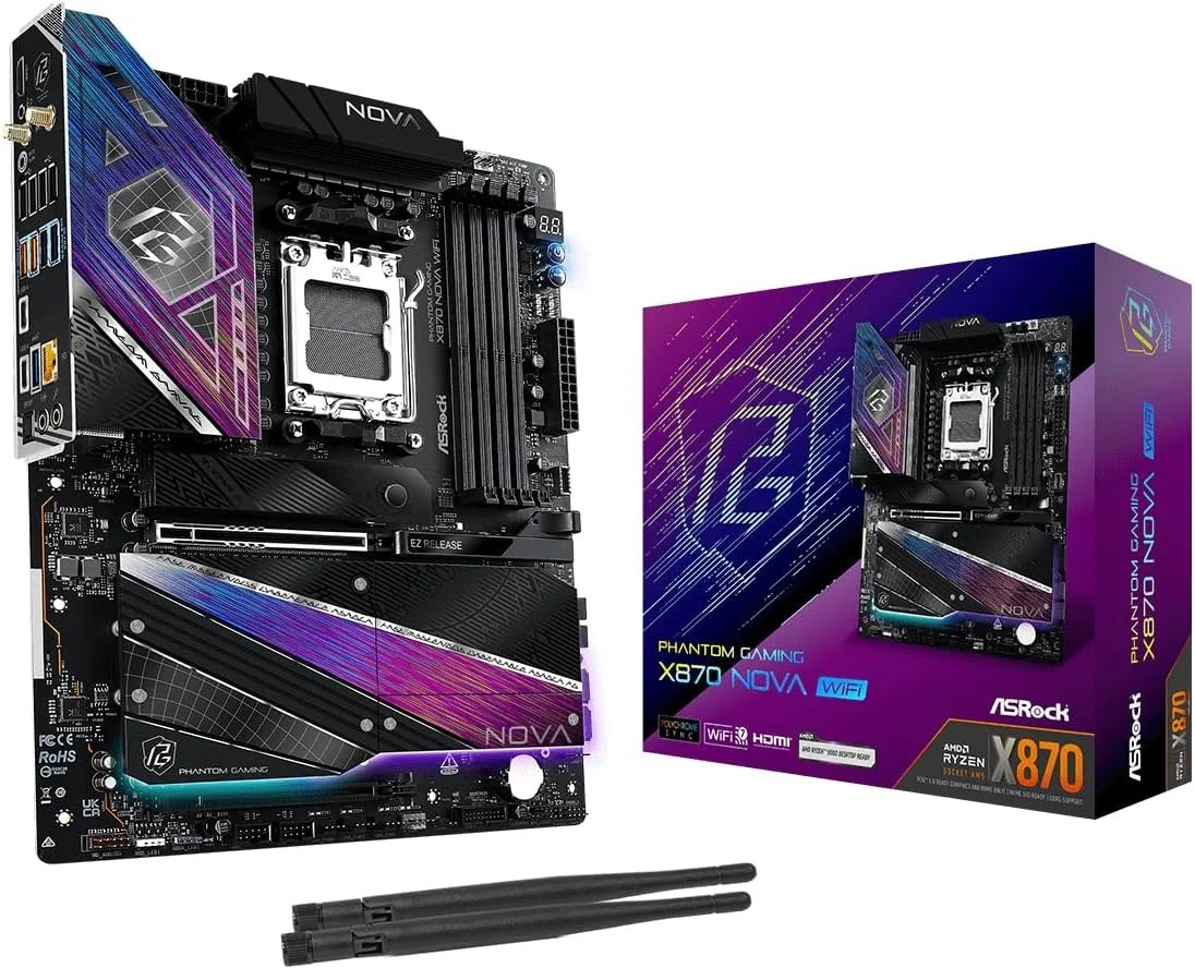 مادربرد پرچمدار ASRock X870 Nova WiFi AM5 | AMD Ryzen 9000/8000/7000 | DDR5 8400+ (OC) | USB4 دوگانه | PCIe 5.0 | WiFi 7 | فاز قدرت 18+2+1 | LAN 5GbE