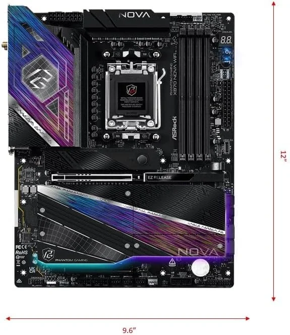 مادربرد پرچمدار ASRock X870 Nova WiFi AM5 | AMD Ryzen 9000/8000/7000 | DDR5 8400+ (OC) | USB4 دوگانه | PCIe 5.0 | WiFi 7 | فاز قدرت 18+2+1 | LAN 5GbE