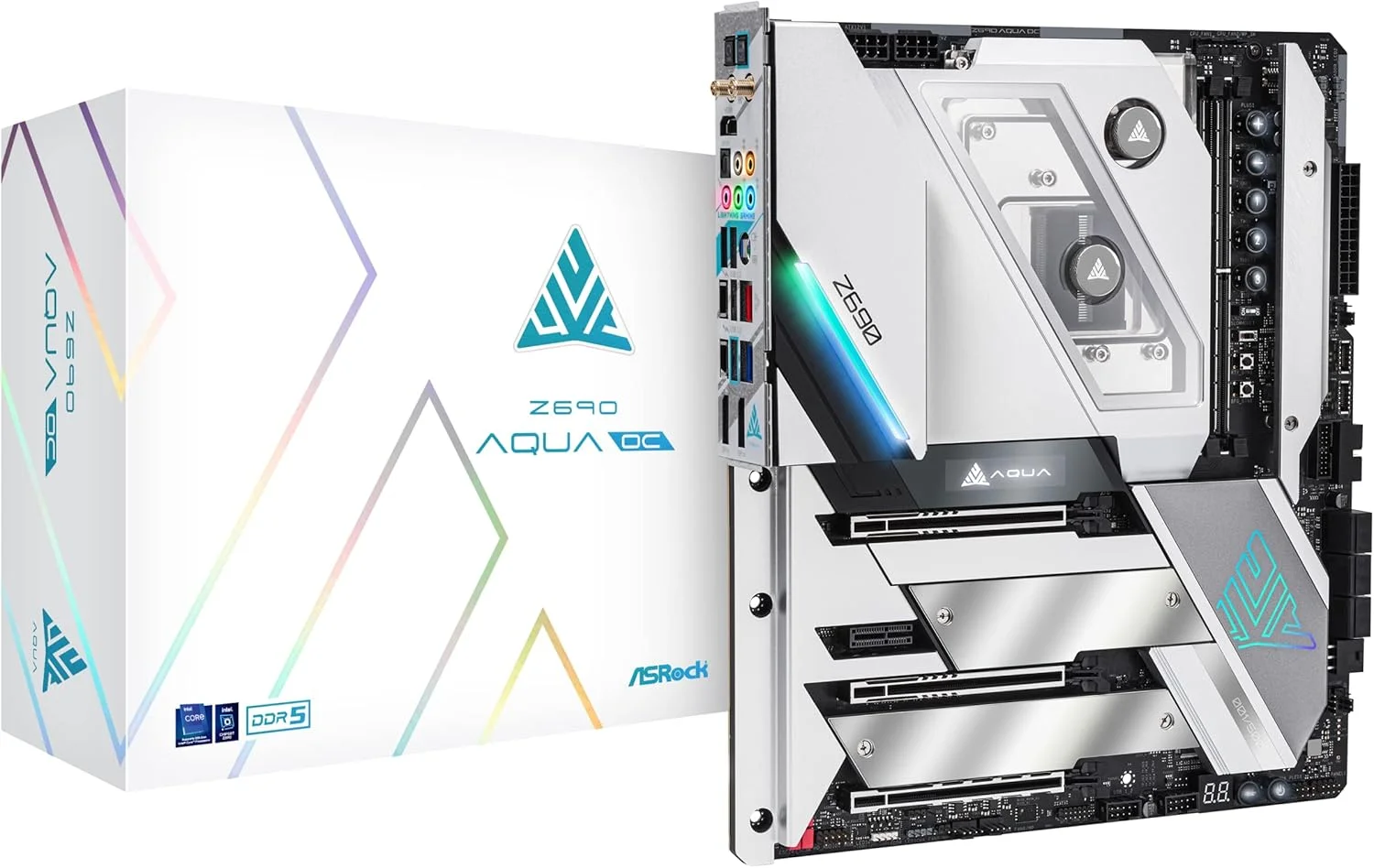 مادربرد ASRock Z690 AQUA OC، اینتل Z690، سوکت 1700، EATX، دو اسلات DDR5، HDMI، دو تاندربولت، Wi-Fi، شبکه 10G و 2.5G LAN، PCIe5، نورپردازی RGB، سه اسلات M.2
