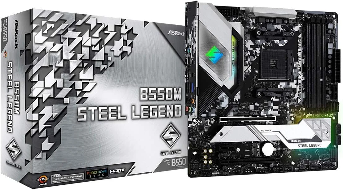 مادربرد ASRock B550M Steel Legend، پشتیبانی از پردازنده های نسل سوم AMD AM4 Ryzen/آینده AMD Ryzen، مشکی