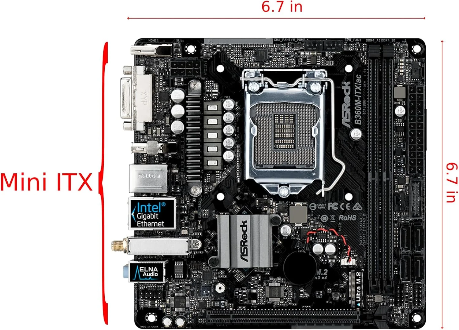 مادربرد ASRock B360M-ITX/AC LGA1151/Intel B360/DDR4/SATA3&USB3.1/M.2/Wi-Fi/GbE/Mini-ITX