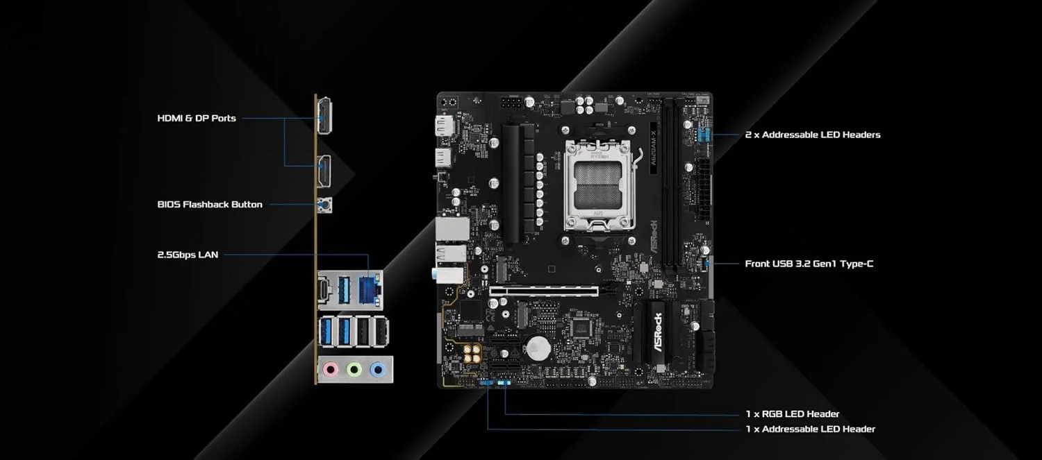 مادربرد ASRock A620AM-X Micro-ATX سوکت AMD AM5 پشتیبانی از Ryzen 9000/8000/7000 DDR5 8000+ OC PCIe 4.0 2.5G LAN BIOS Flashback