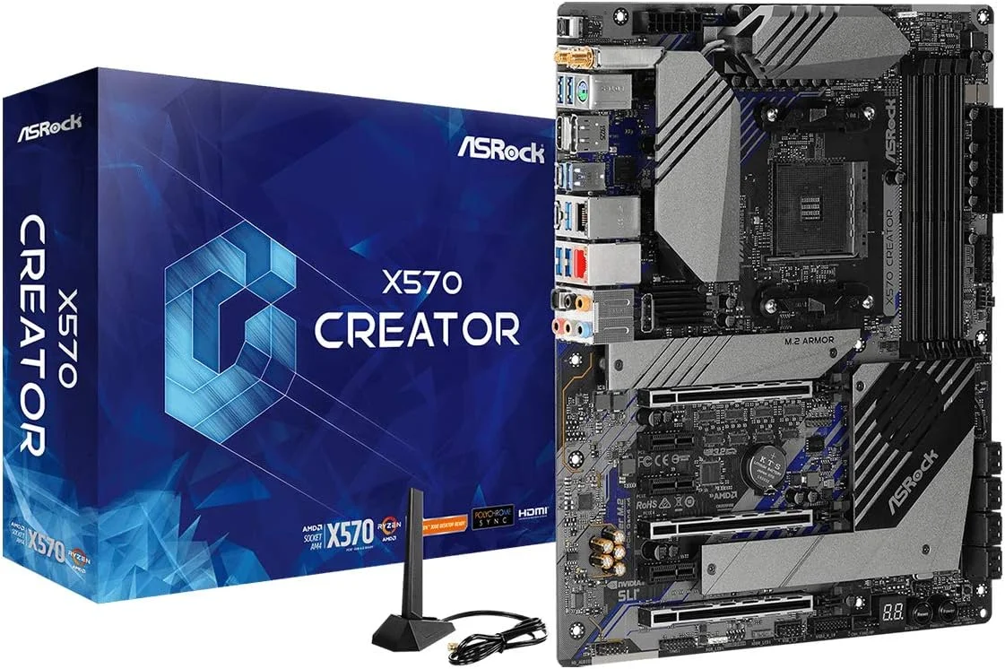 مادربرد ای‌تی‌ایکس ASRock AMD Ryzen سری 3000 با سوکت AM4 و چیپست X570 مدل X570 Creator، مشکی
