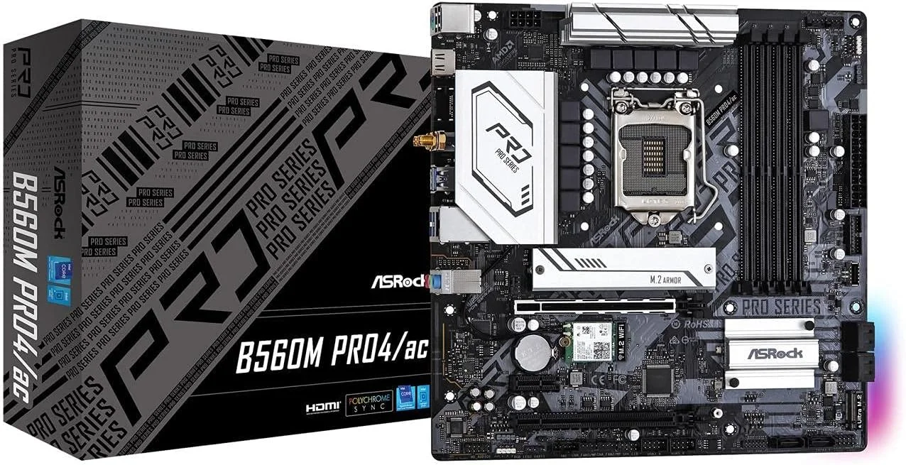 مادربرد ایسراک B560M PRO4/AC با سوکت INTEL 1200 برای پردازنده های نسل دهم و یازدهم اینتل
