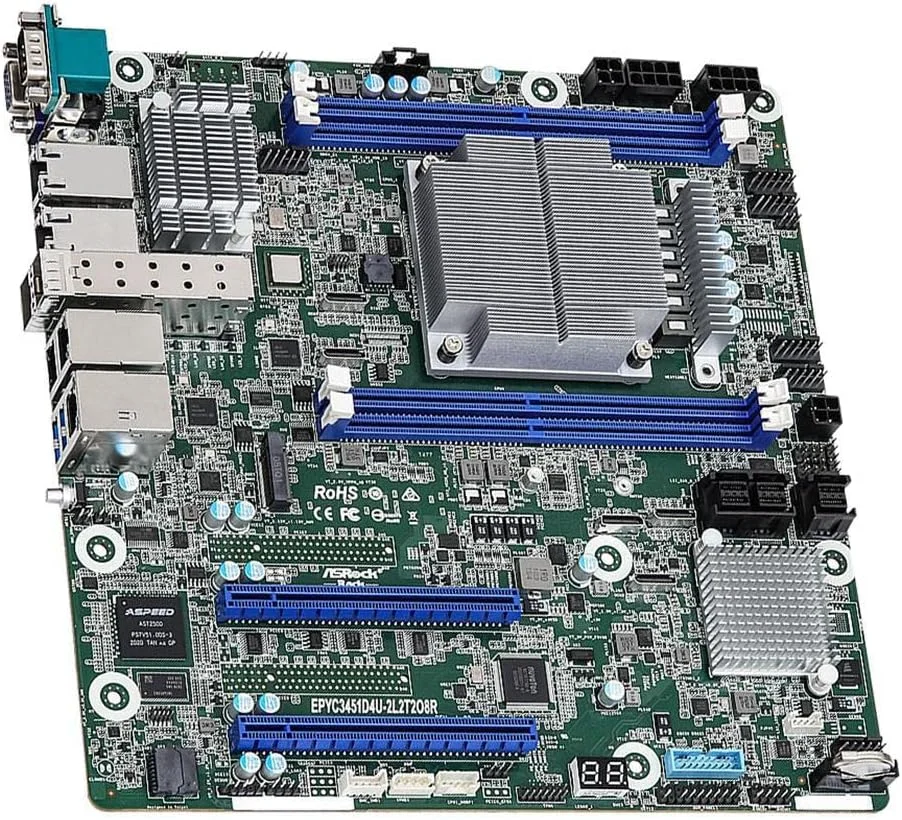 مادربرد سرور Micro-ATX مدل AsRock Rack EPYC3451D4U-2L2T2O8R، پردازنده AMD EPYC™ Embedded 3451، سوکت SP4
