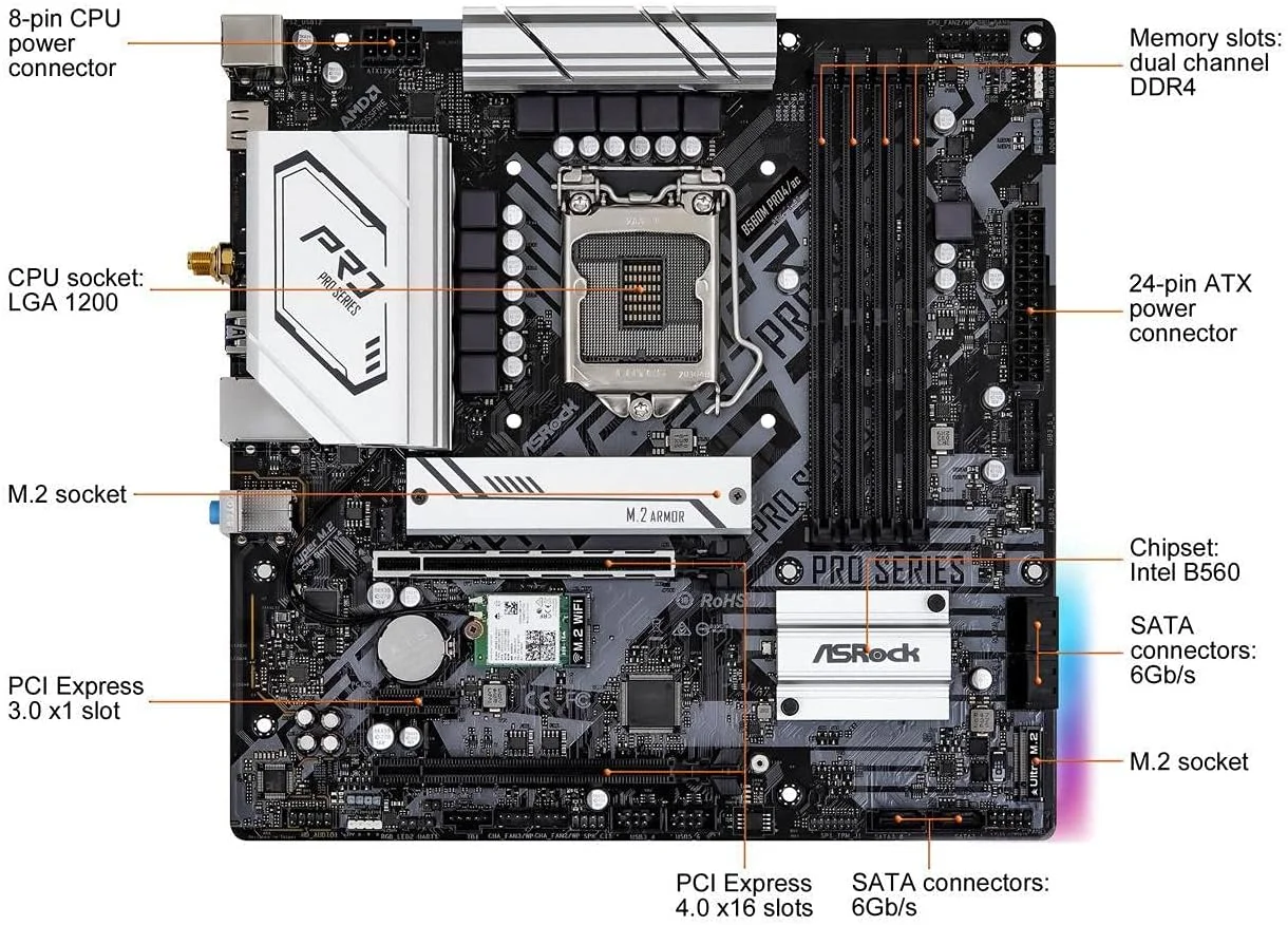 مادربرد ایسراک B560M PRO4/AC با سوکت INTEL 1200 برای پردازنده های نسل دهم و یازدهم اینتل مادربرد ایسراک B560M PRO4/AC با سوکت INTEL 1200 برای پردازنده های نسل دهم و یازدهم اینتل