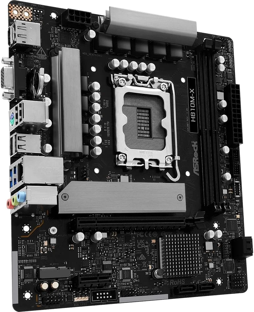 مادربرد ASRock H810M-X Intel Core Ultra (سری 2) LGA1851 DDR5 تا 6400MHz M.2 Key E برای WiFi 128GB SATA3 6.0 Gb/s Micro ATX PCIe 4.0 H810 2.5G LAN USB3.2