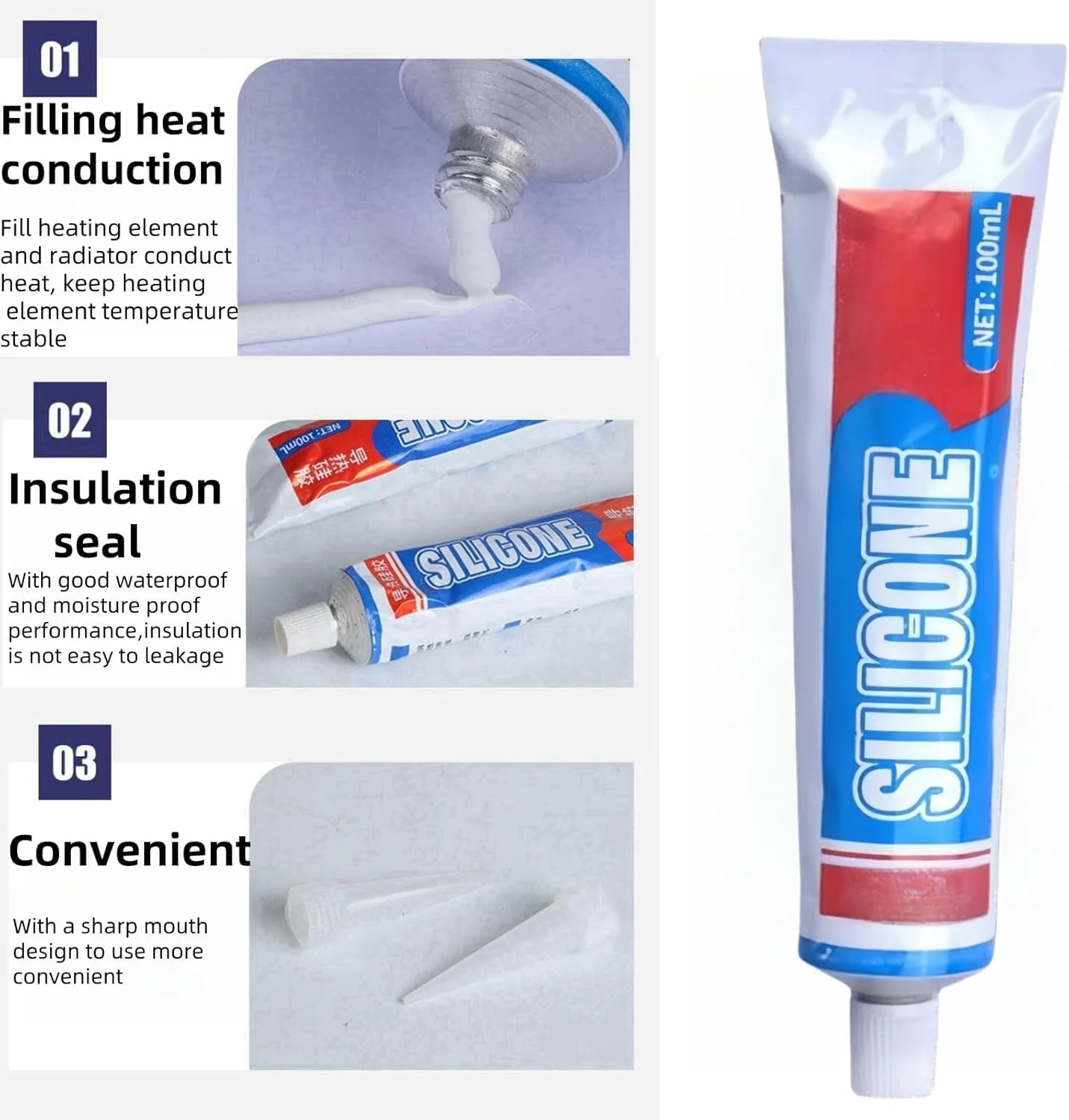 خمیر حرارتی پردازنده 100 میلی لیتری، چسب رسانای حرارتی، ترکیب سینک حرارتی با عملکرد بسیار بالا، خمیر حرارتی با عمر طولانی، خمیر سینک حرارتی کامپیوتر، تجهیزات الکترونیکی و سایر اجزای دفع حرارت