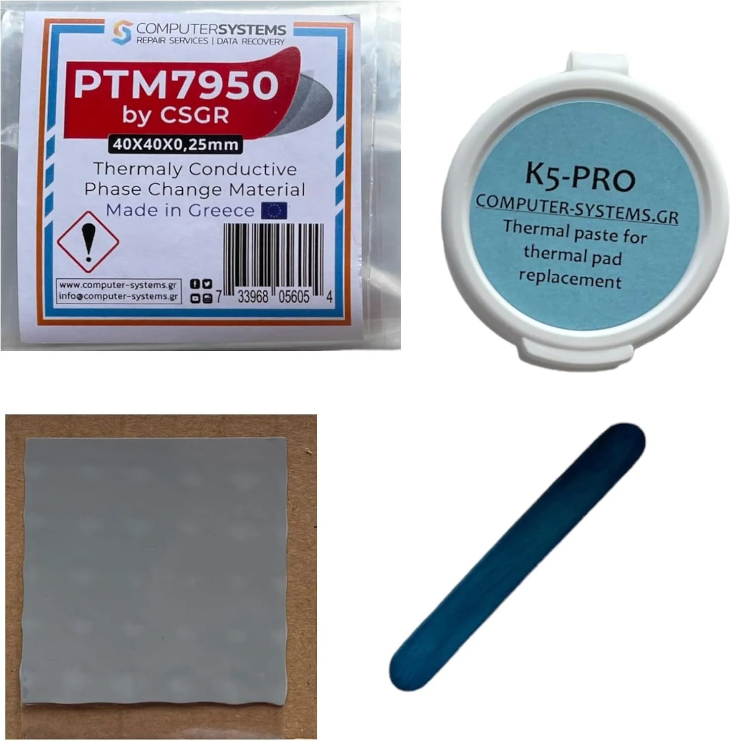 مجموعه ماده تغییر فاز PTM7950 از CSGR با ابعاد 40x40x0.25mm و خمیر حرارتی K5 PRO 20g – راه حل خنک کننده پیشنهادی برتر برای رایانه های شخصی و کنسول ها